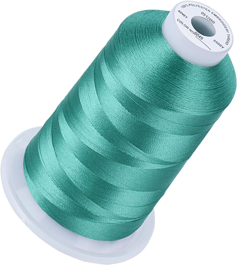 simthread 5500Yds Embroidery Thread, 5000M High-Yardage 40WT 100% Polyester Thread – 170+ Vivid Colors, High-Speed Rated – Compatible with Brother, Singer, Janome & More - Jade S049 - Image 1